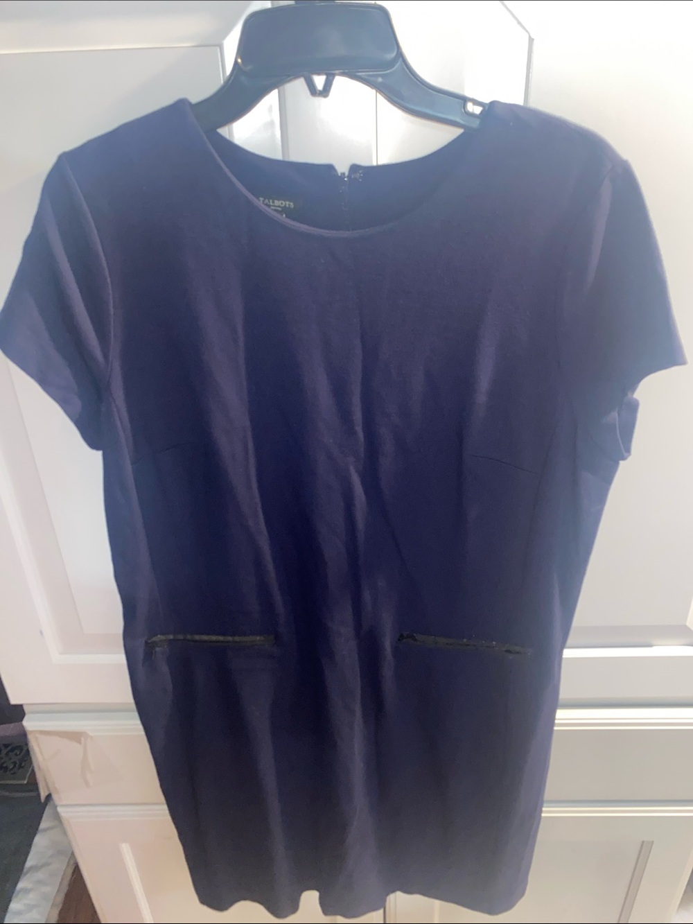 Talbots Navy Short-Sleeve Shift Dress with Front Zip Pockets
